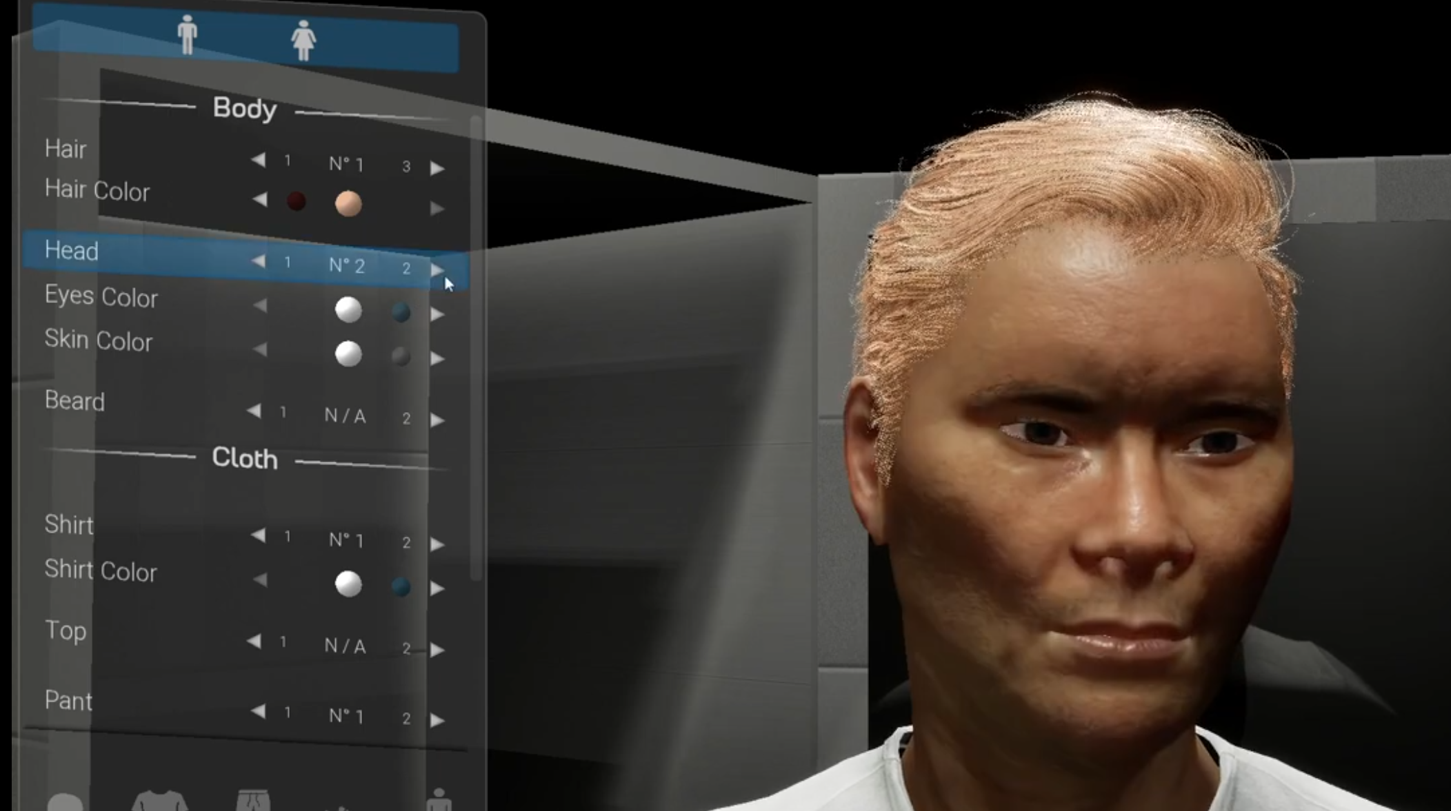 Character with different hair and skin tone